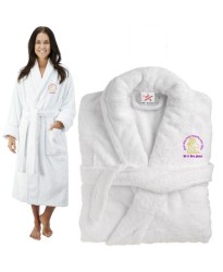 Deluxe Terry cotton with they lived happily ever after CUSTOM TEXT Embroidery bathrobe